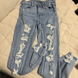 American Eagle Outfitters Ripped Light Blue Skinny Jeans